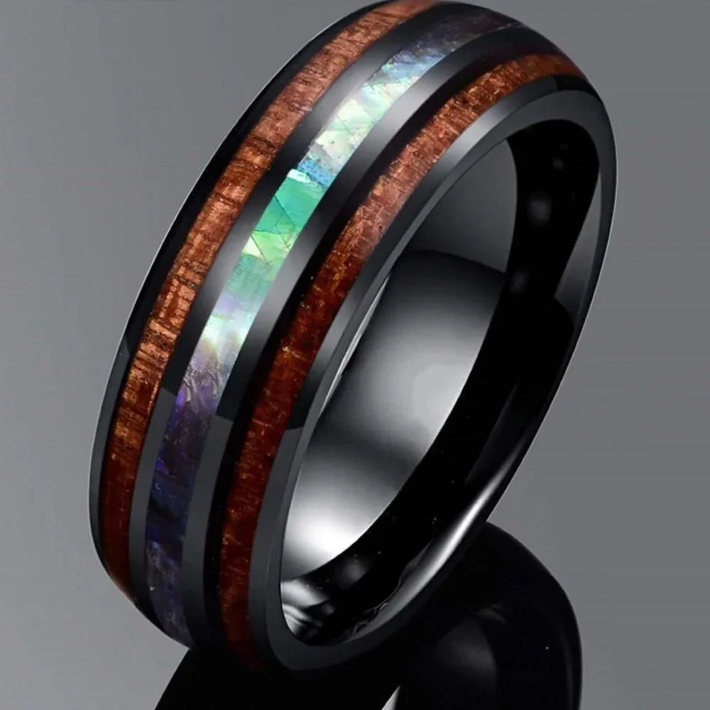 Idris Koa Wood & Abalone Shell Men's Ring